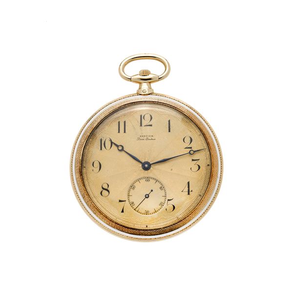CARTIER - Pocket watch in yellow gold and white enamel Cartier