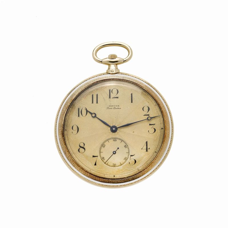 Orologio da Tasca in Oro Giallo e Smalto Bianco Cartier