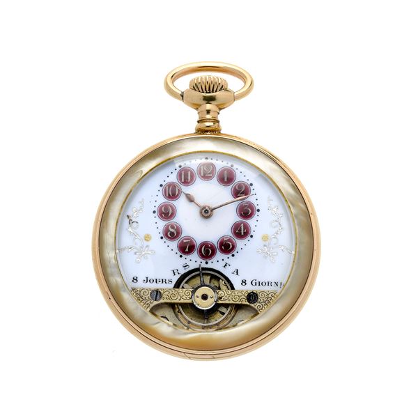 Pocket watch in gilt metal and mother-of-pearl Hebdomas