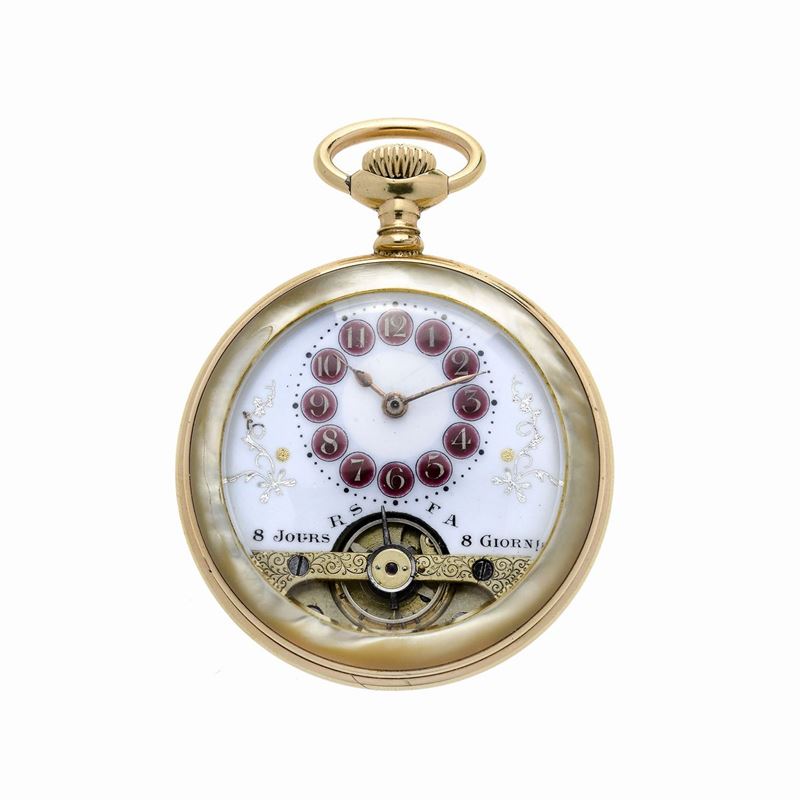 Orologio da Tasca in Metallo Dorato e Madreperla Hebdomas
