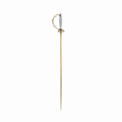 Spillone da Cappello in Oro a Basso Titolo, Diamante, Microperle e Smalti Colorati