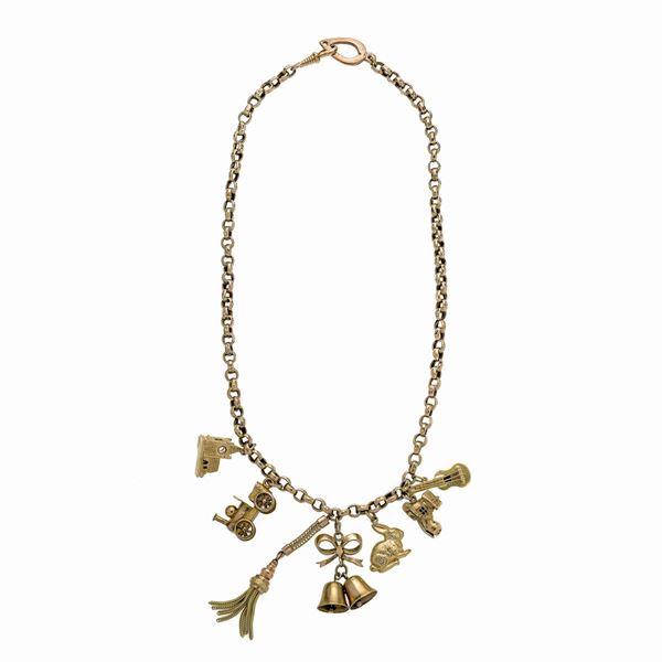 Low title gold necklace with charms  - Auction Jewelery auction, Gemstones and Wristwatches from a Veronese Collection - Curio - Casa d'aste in Firenze