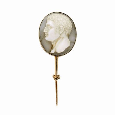 Spilla da Cravatta con Cammeo in Oro a Basso Titolo