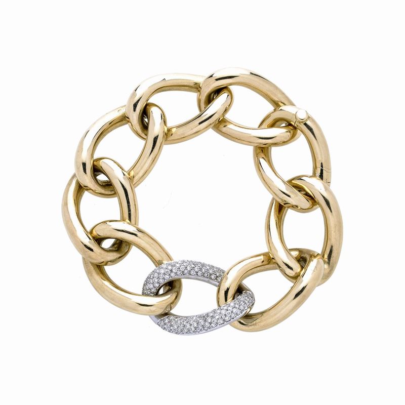 Grande Bracciale in Oro Giallo, Oro Bianco e Diamanti Gimor