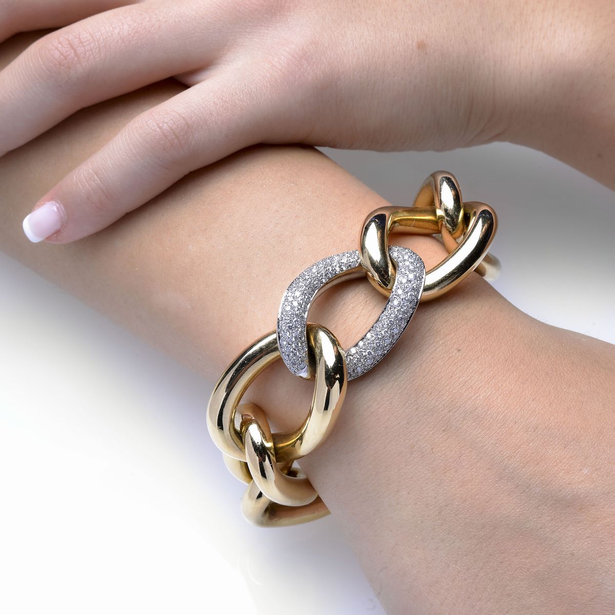 Grande Bracciale in Oro Giallo, Oro Bianco e Diamanti Gimor