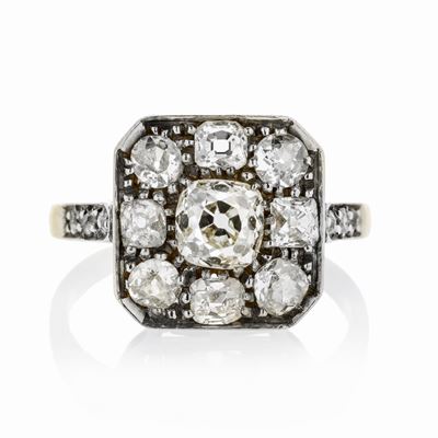 Anello in Oro Giallo, Oro Bianco e Diamanti