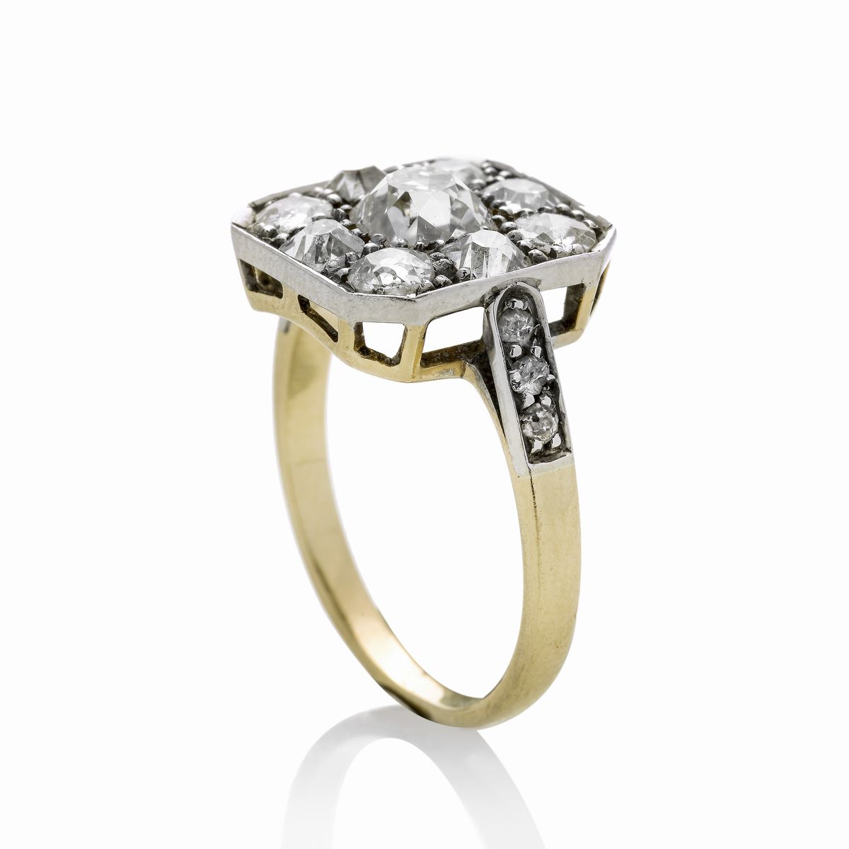 Anello in Oro Giallo, Oro Bianco e Diamanti