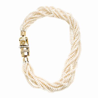 Collana Millefili con Perle di Fiume, Oro Giallo e Diamanti