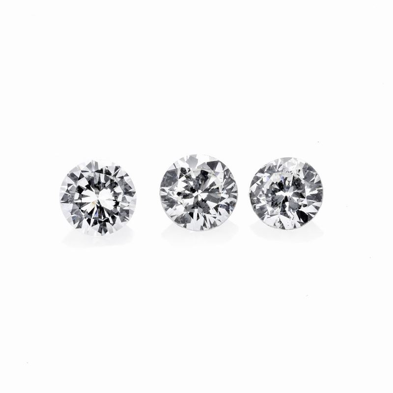 Lotto: Tre Diamanti Taglio Brillante per Ct 0.90