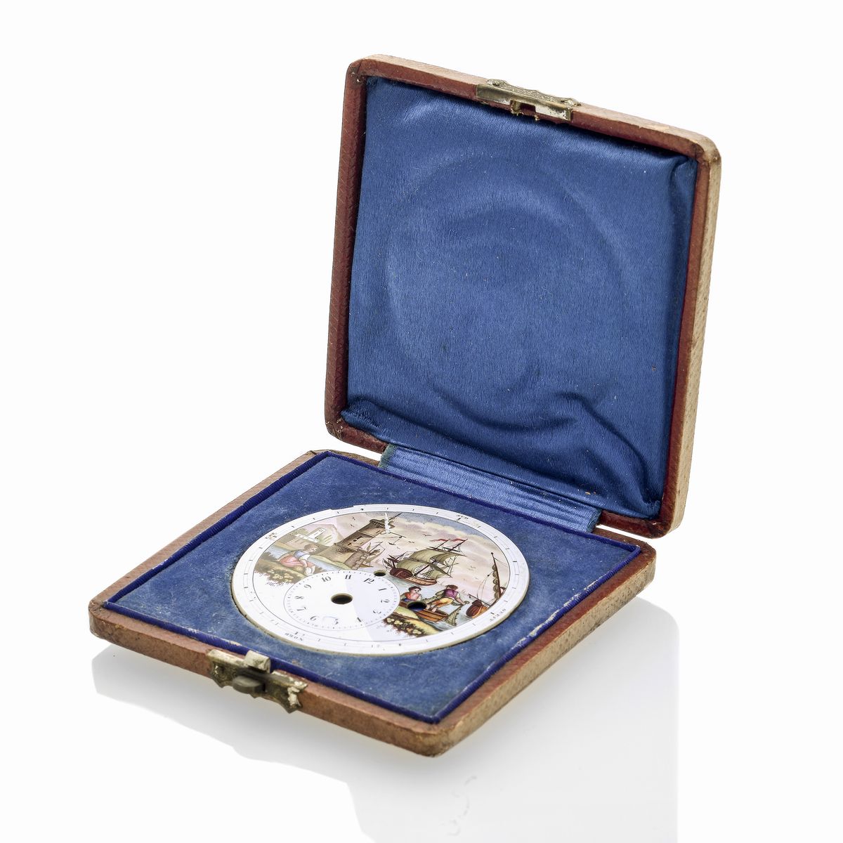 Quadrante di Orologio in Porcellana e Smalto Dipinto con Scena Nordica