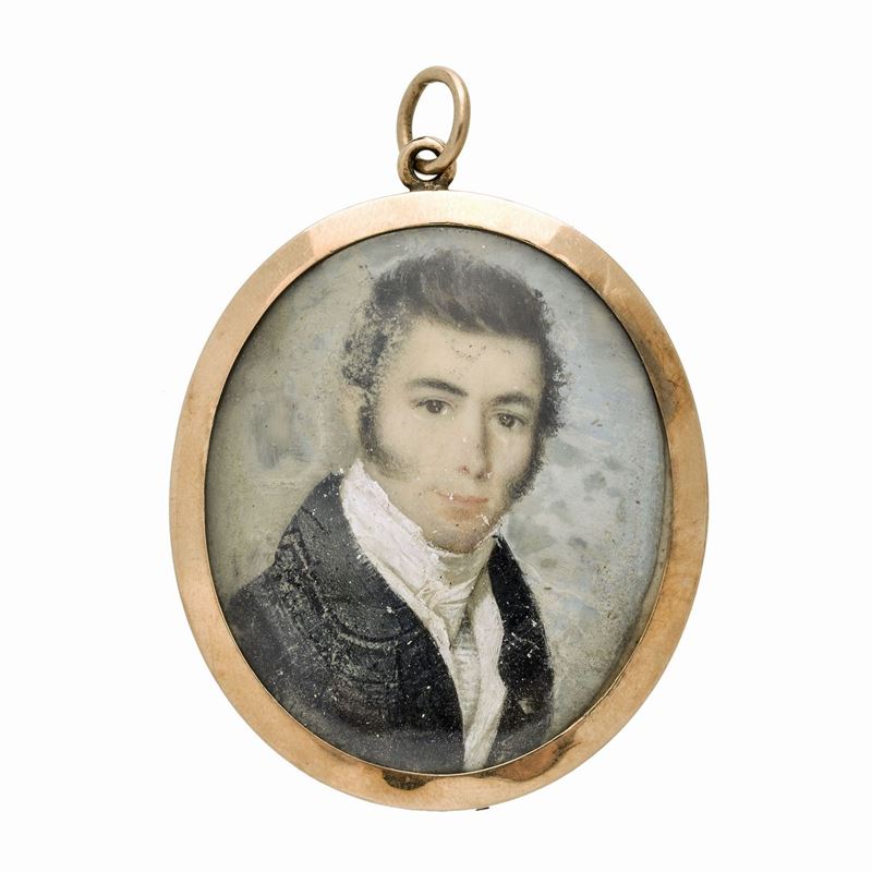 Grande Pendente Ricordo in Oro a Basso Titolo e Miniatura