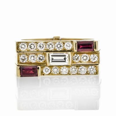 Anello in Oro Giallo, Diamanti e Rubini