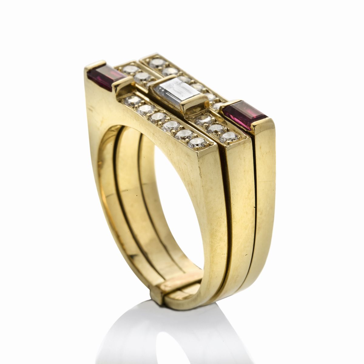 Anello in Oro Giallo, Diamanti e Rubini