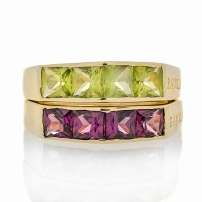 Anello in Oro Giallo e Peridoto Verde e Rosa