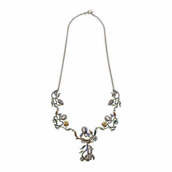Collier in argento, argento vermeille e micromosaico