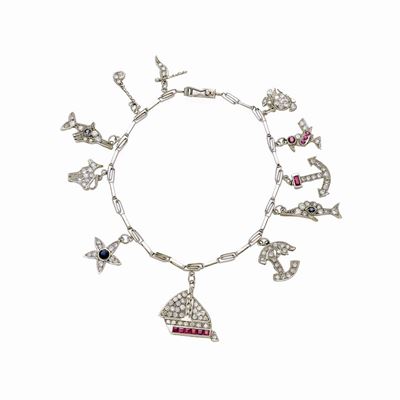 Bracciale in Oro Bianco, Platino, Diamanti, Zaffiri e Rubini