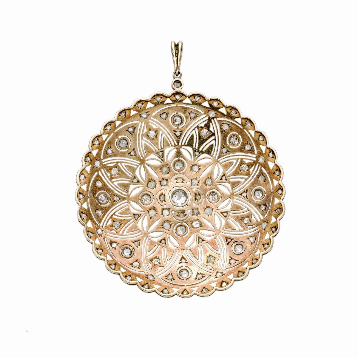 Grande Pendente in Oro Giallo, Oro Bianco e Diamanti