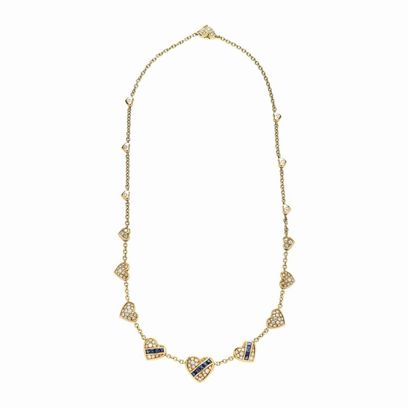 Collana in Oro Giallo, Diamanti e Zaffiri Faraone