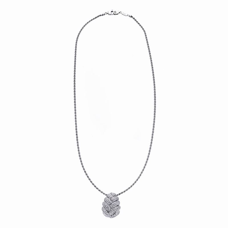 Collana con Pendente in Oro Bianco e Diamanti Damiani