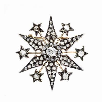 Spilla Stella in Oro a Basso Titolo, Argento e Diamanti