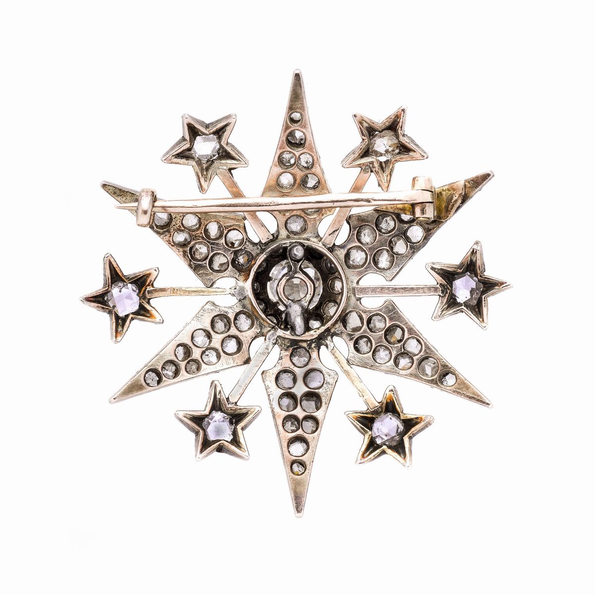 Spilla Stella in Oro a Basso Titolo, Argento e Diamanti