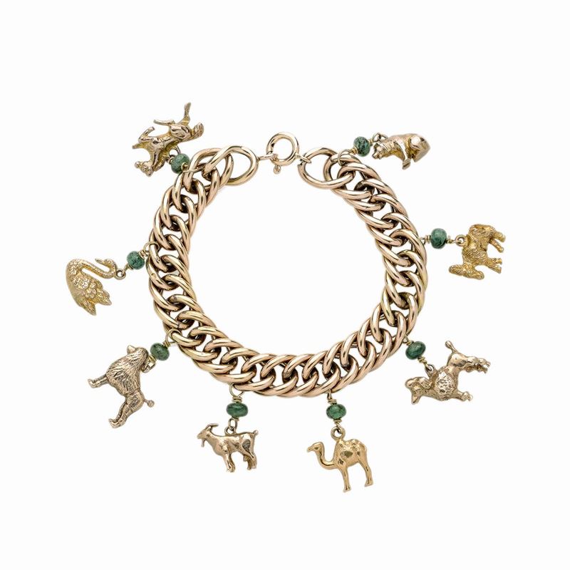 Bracciale con Charms in Oro 14 Kt e Smeraldi