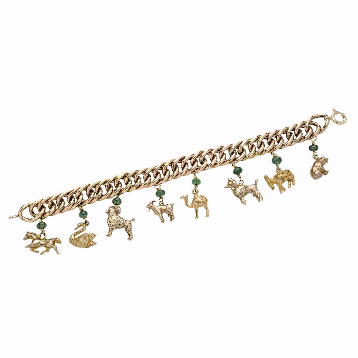 Bracciale con Charms in Oro 14 Kt e Smeraldi