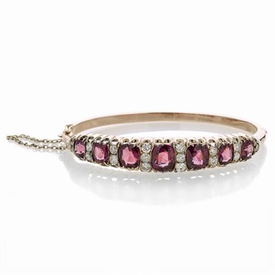 Bracciale Rigido in Oro a Basso Titolo, Diamanti e Tormaline