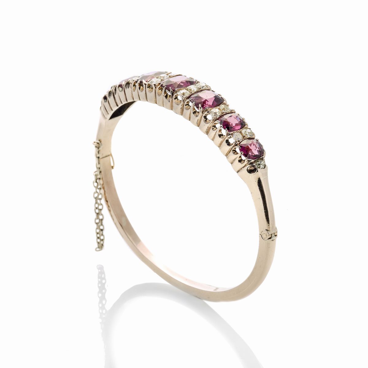 Bracciale Rigido in Oro a Basso Titolo, Diamanti e Tormaline