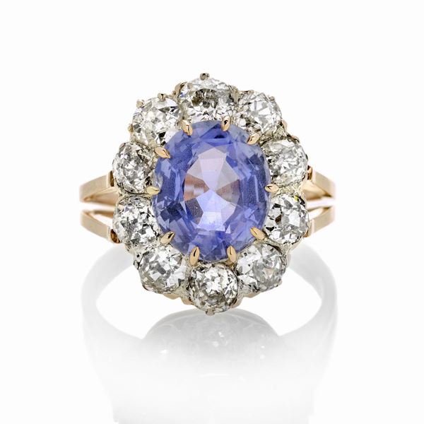Anello in oro rosa, diamanti e zaffiro Ceylon naturale