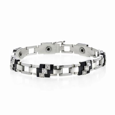 Bracciale in Oro Bianco, Onice e Diamanti