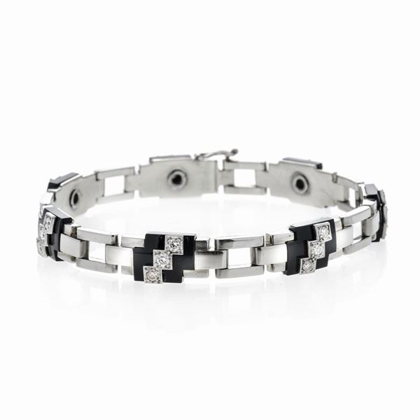 Bracelet in white gold, onyx and diamonds