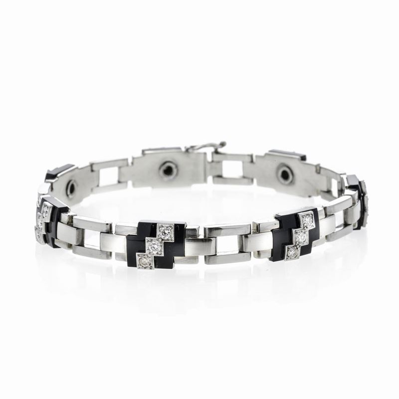 Bracciale in Oro Bianco, Onice e Diamanti