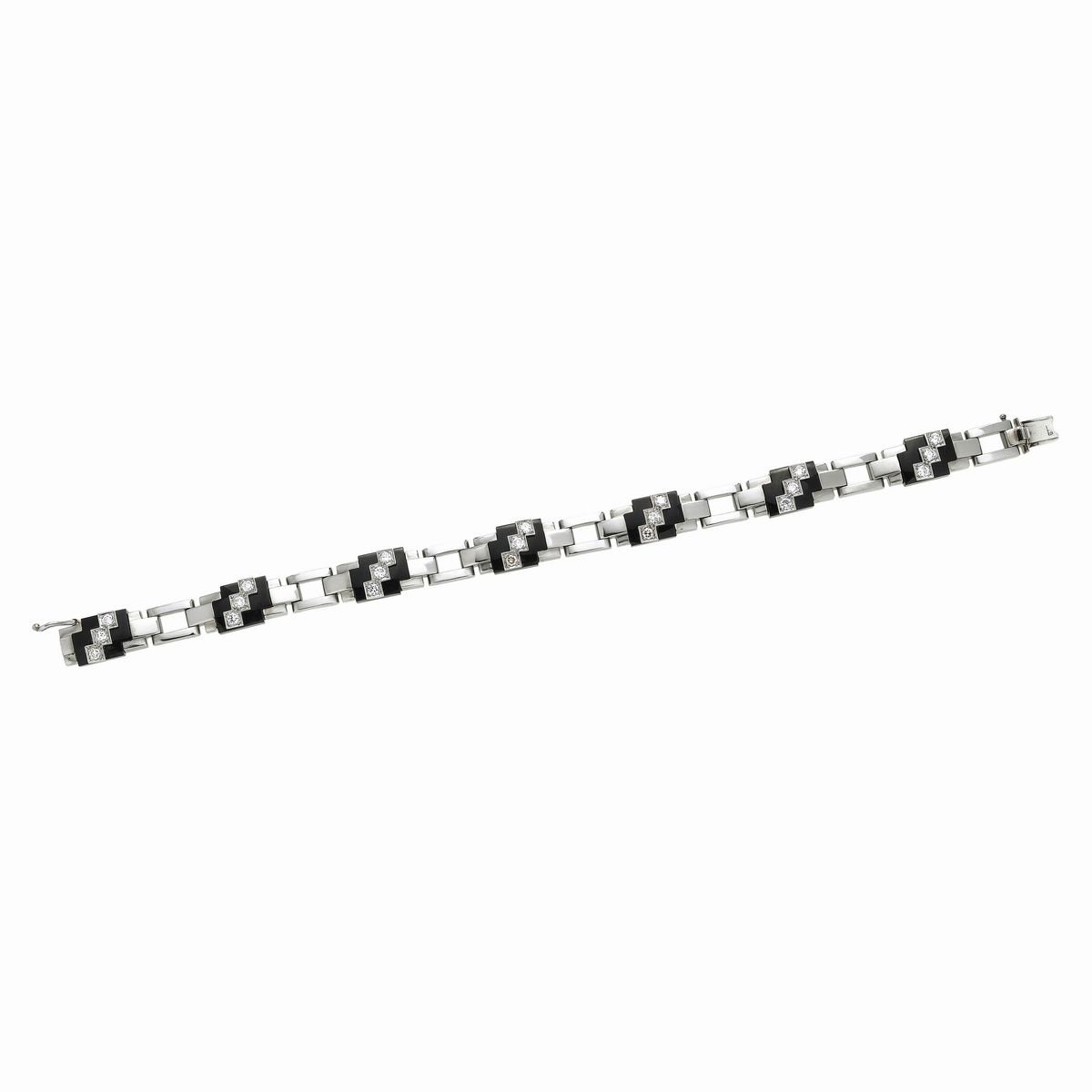 Bracciale in Oro Bianco, Onice e Diamanti