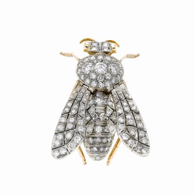 Grande Spilla-pendente Cicala in Oro Giallo e Diamanti