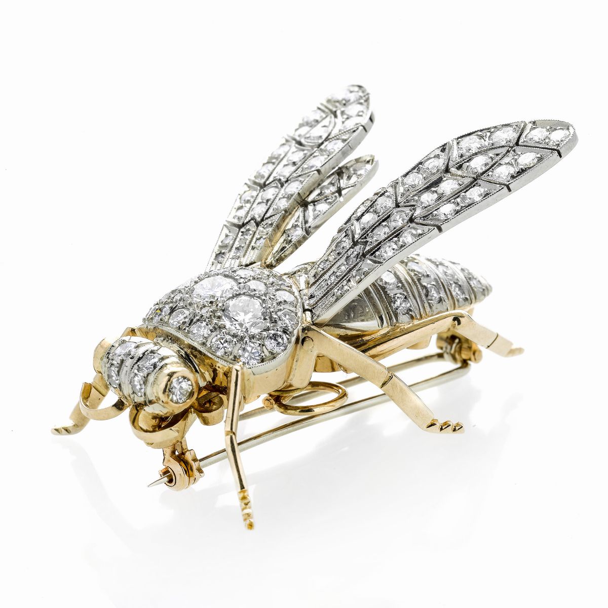 Grande Spilla-pendente Cicala in Oro Giallo e Diamanti
