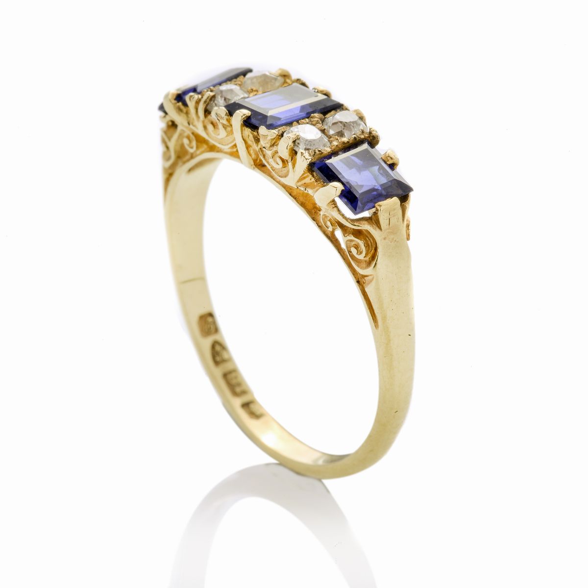 Anello in Oro Giallo, Diamanti e Zaffiri