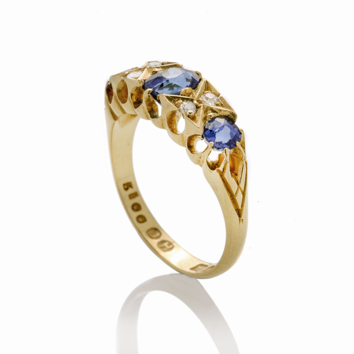 Anello in Oro Giallo, Diamanti e Zaffiri