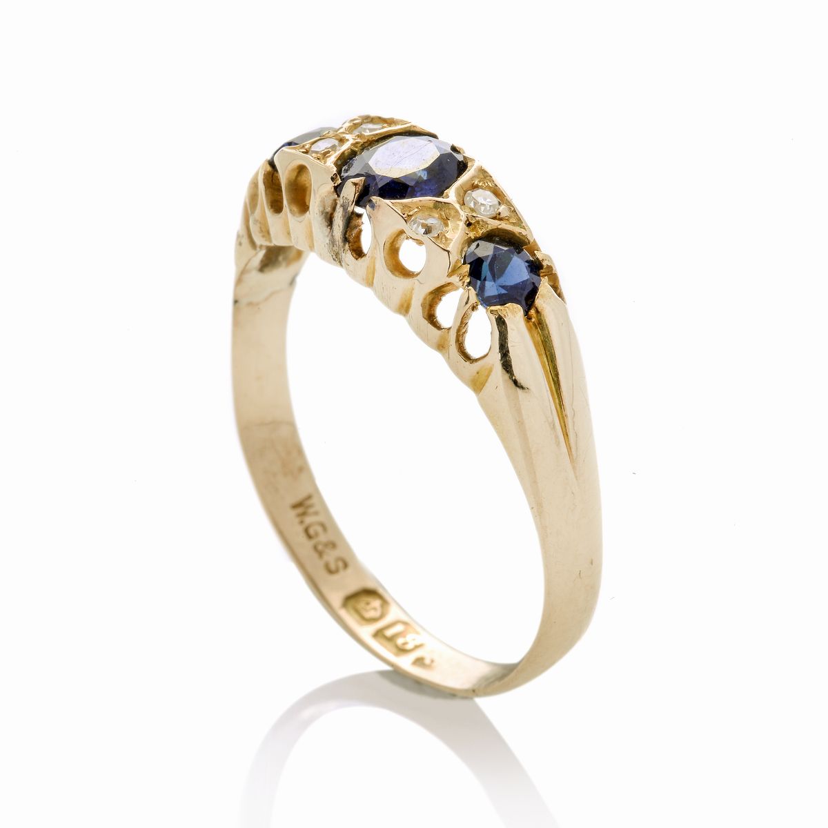 Anello in Oro Giallo, Diamanti e Zaffiri