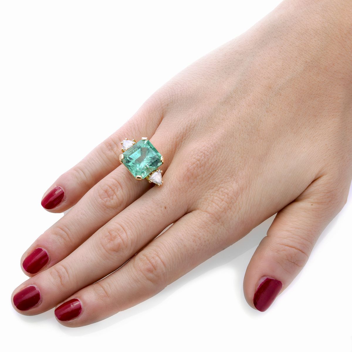 Anello in Oro Giallo, Diamanti e Smeraldo