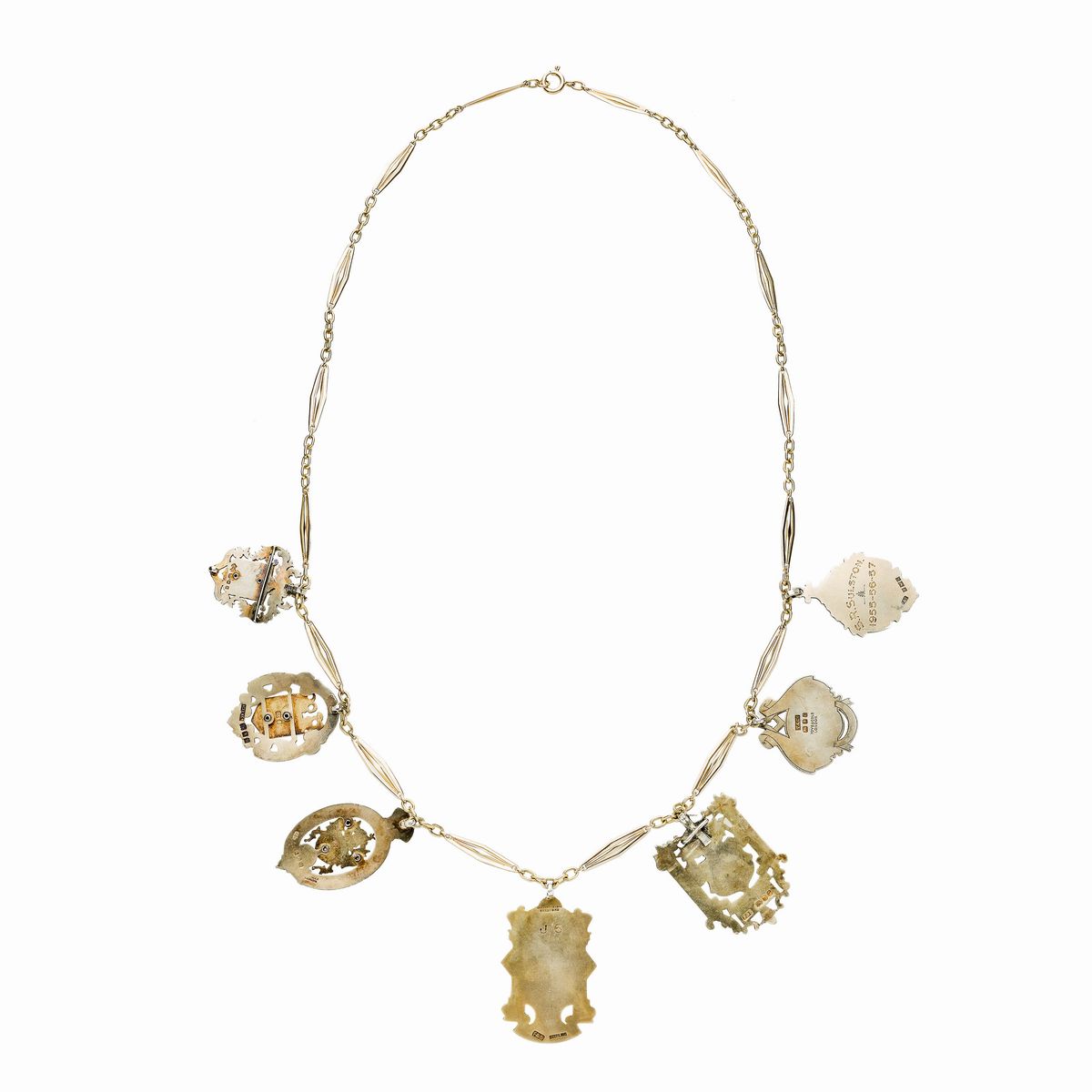 Collezione di Medaglie Massoniche in Argento Vermeille e Smalti con Catena in Oro Giallo
