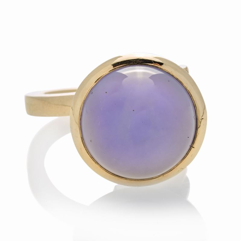 Anello in Oro Giallo, Diamanti e Calcedonio Donati