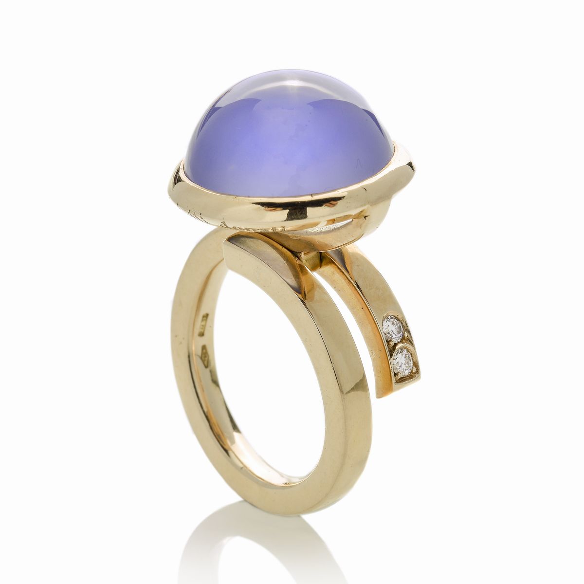 Anello in Oro Giallo, Diamanti e Calcedonio Donati