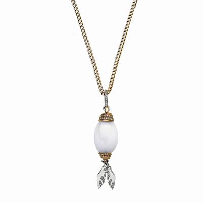Lunga Collana in Oro Giallo, Diamanti e Calcedonio