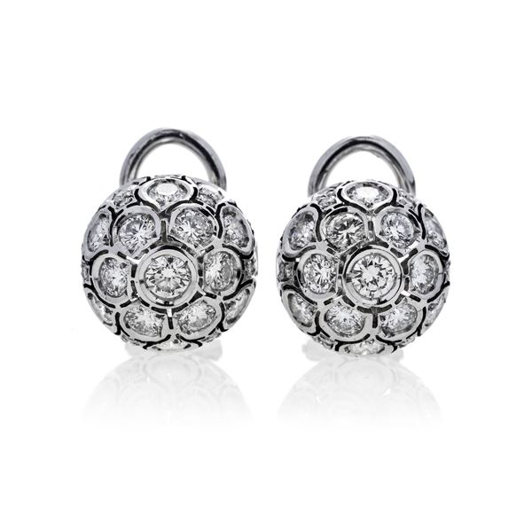 Pair of boule earrings in white gold and diamonds