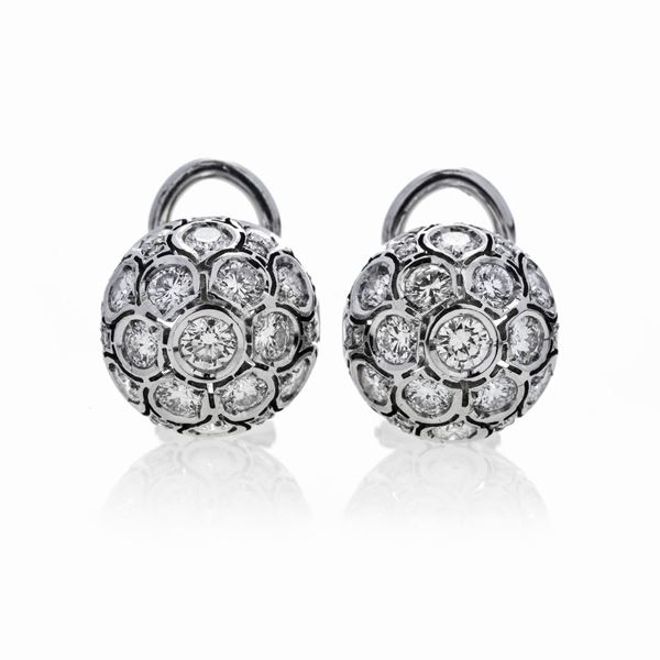 Pair of boule earrings in white gold and diamonds