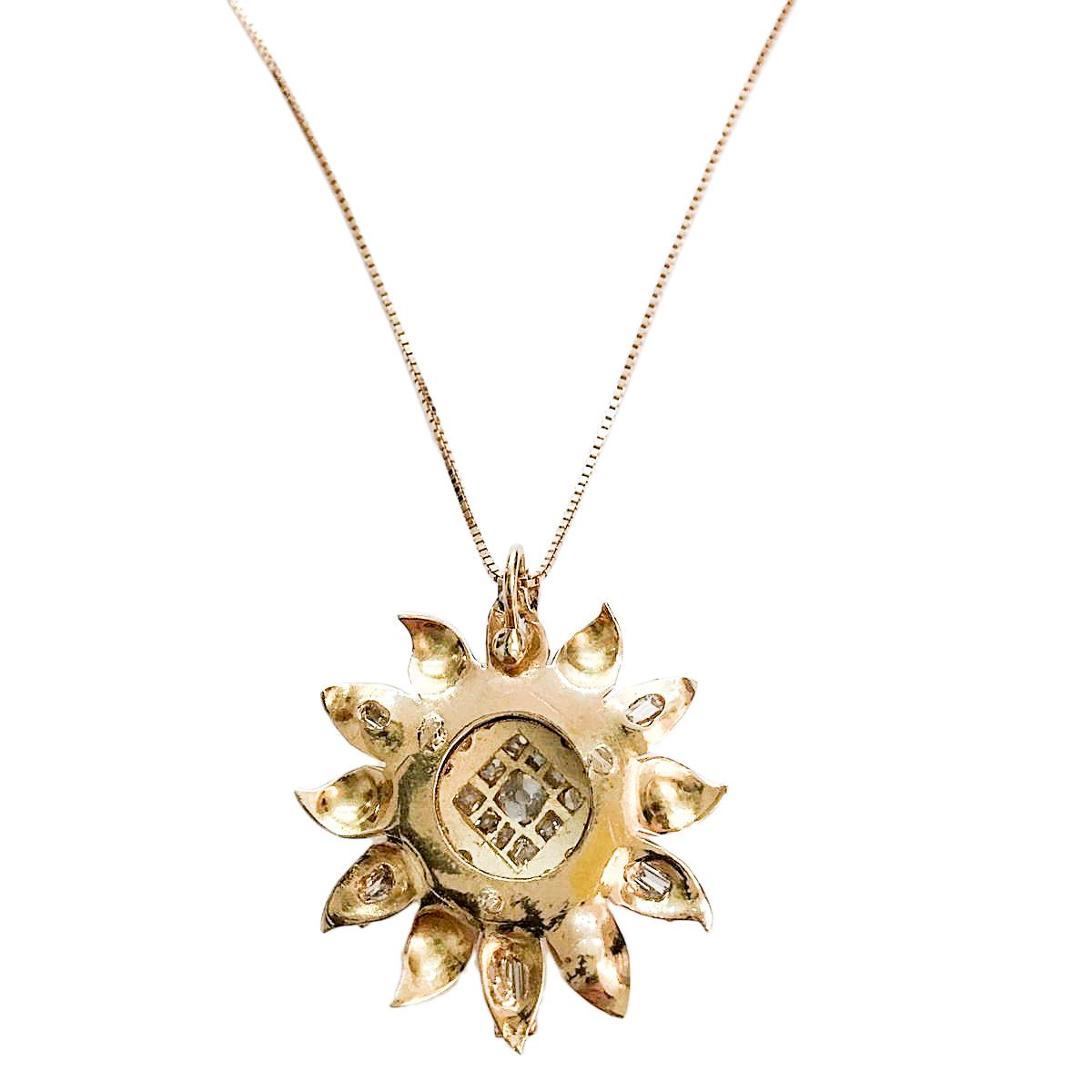Pendente Girasole in Oro Giallo, Oro a Basso Titolo e Diamanti