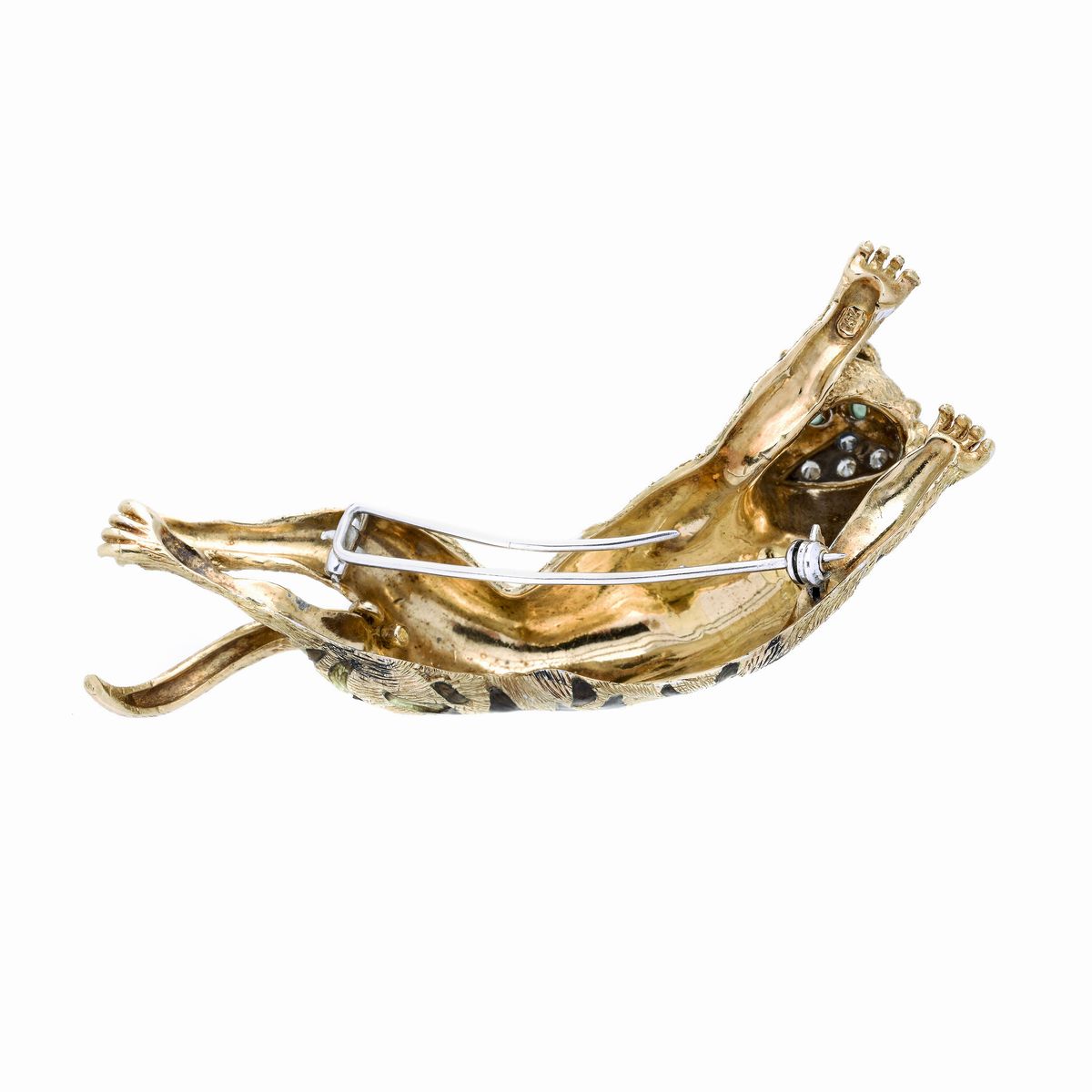 Clip Tigre in Oro Giallo, Oro Bianco, Smeraldi, Smalti e Diamanti