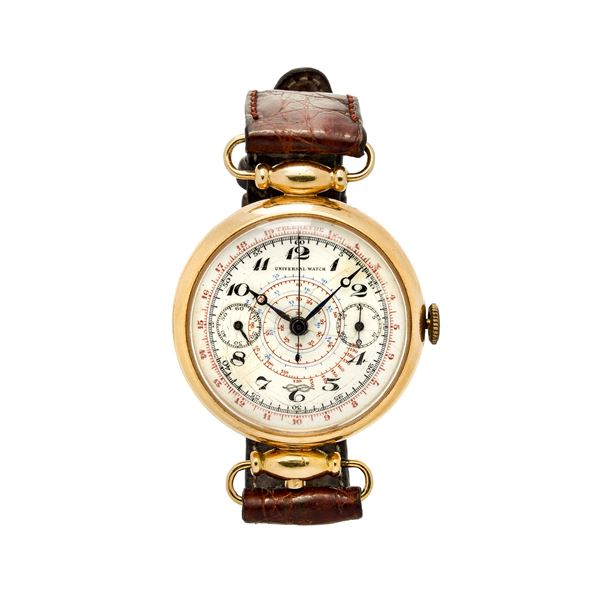 UNIVERSAL WATCH : Orologio cronografo in oro giallo Universal Watch  - Asta Asta di Gioielli Antichi, Moderni e Orologi da polso - Curio - Casa d'aste in Firenze