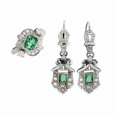 Parure in Platino, Diamanti e Smeraldi